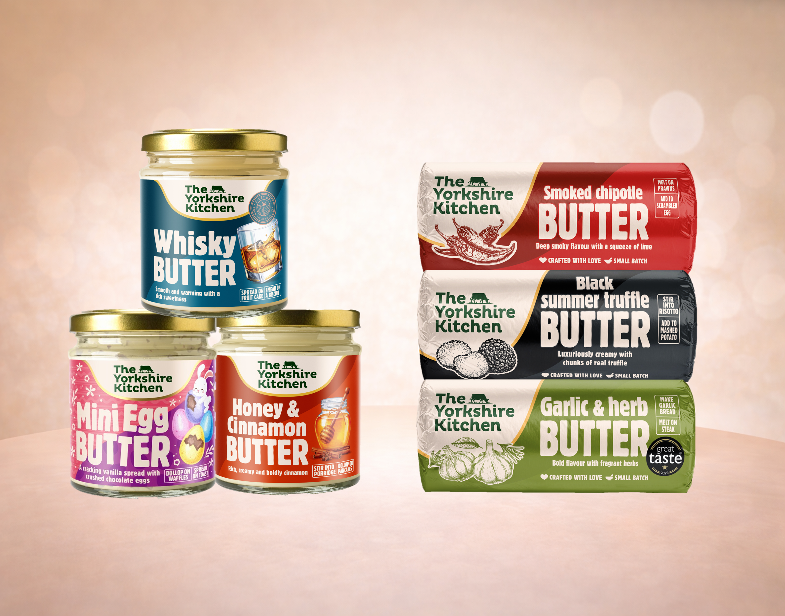 A premium display of The Yorkshire Kitchen's full artisan range, featuring sweet jars and savoury butter rolls.