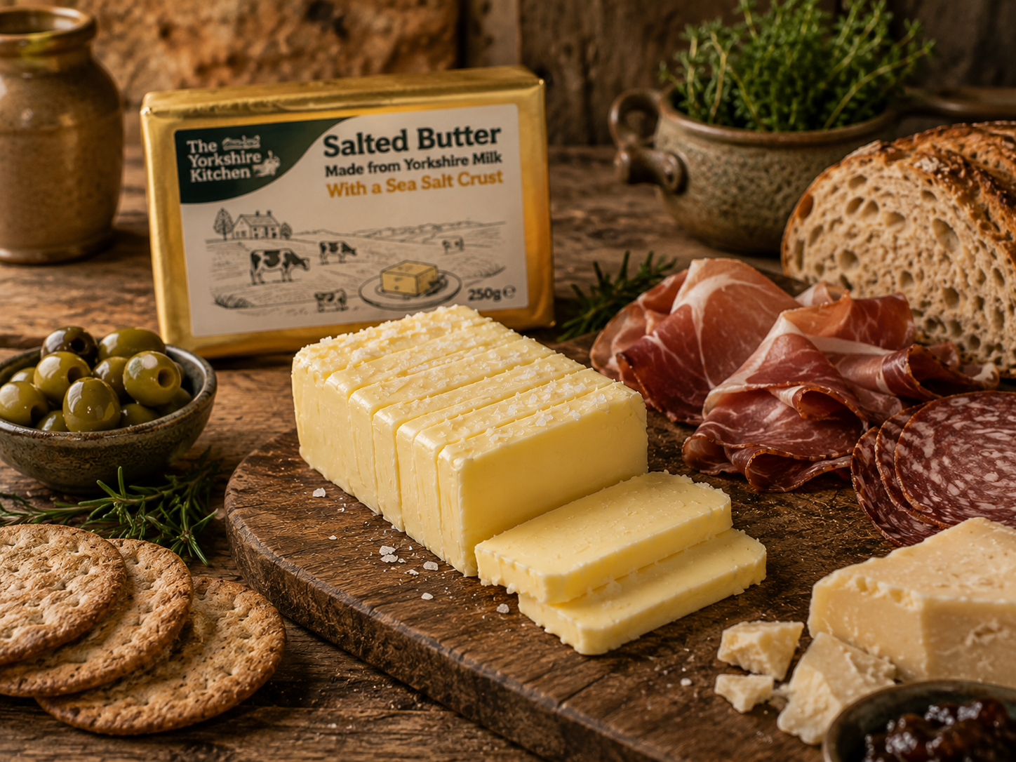 Salted butter - made with Yorkshire Milk - with a sea salt crust