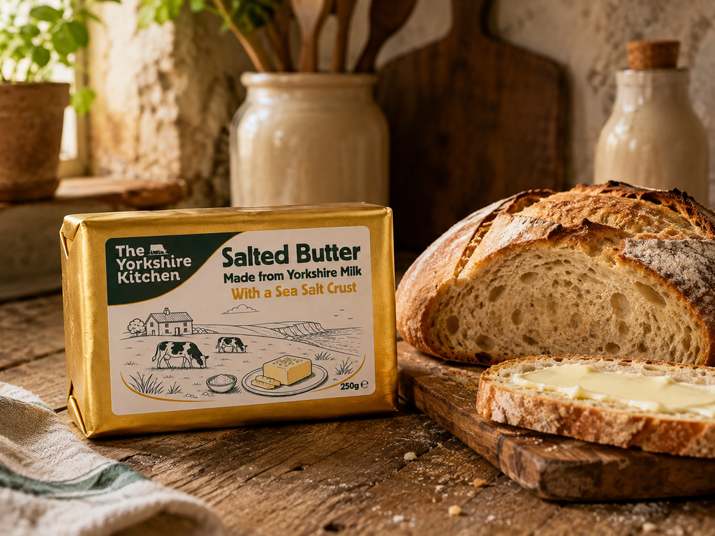 Salted butter - made with Yorkshire Milk - with a sea salt crust