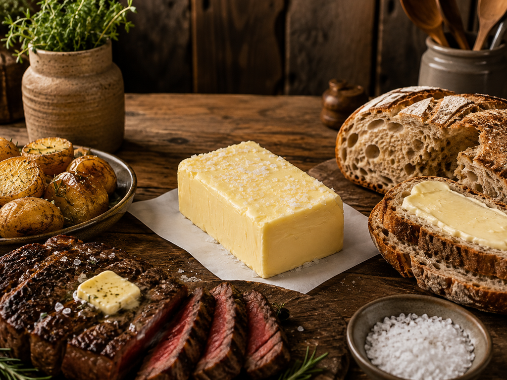 Salted butter - made with Yorkshire Milk - with a sea salt crust